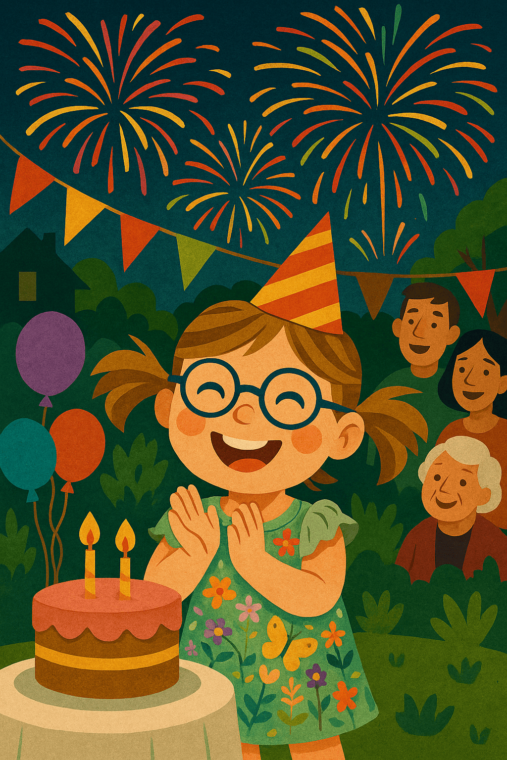 Fuegos artificiales de cumpleaños en el patio trasero