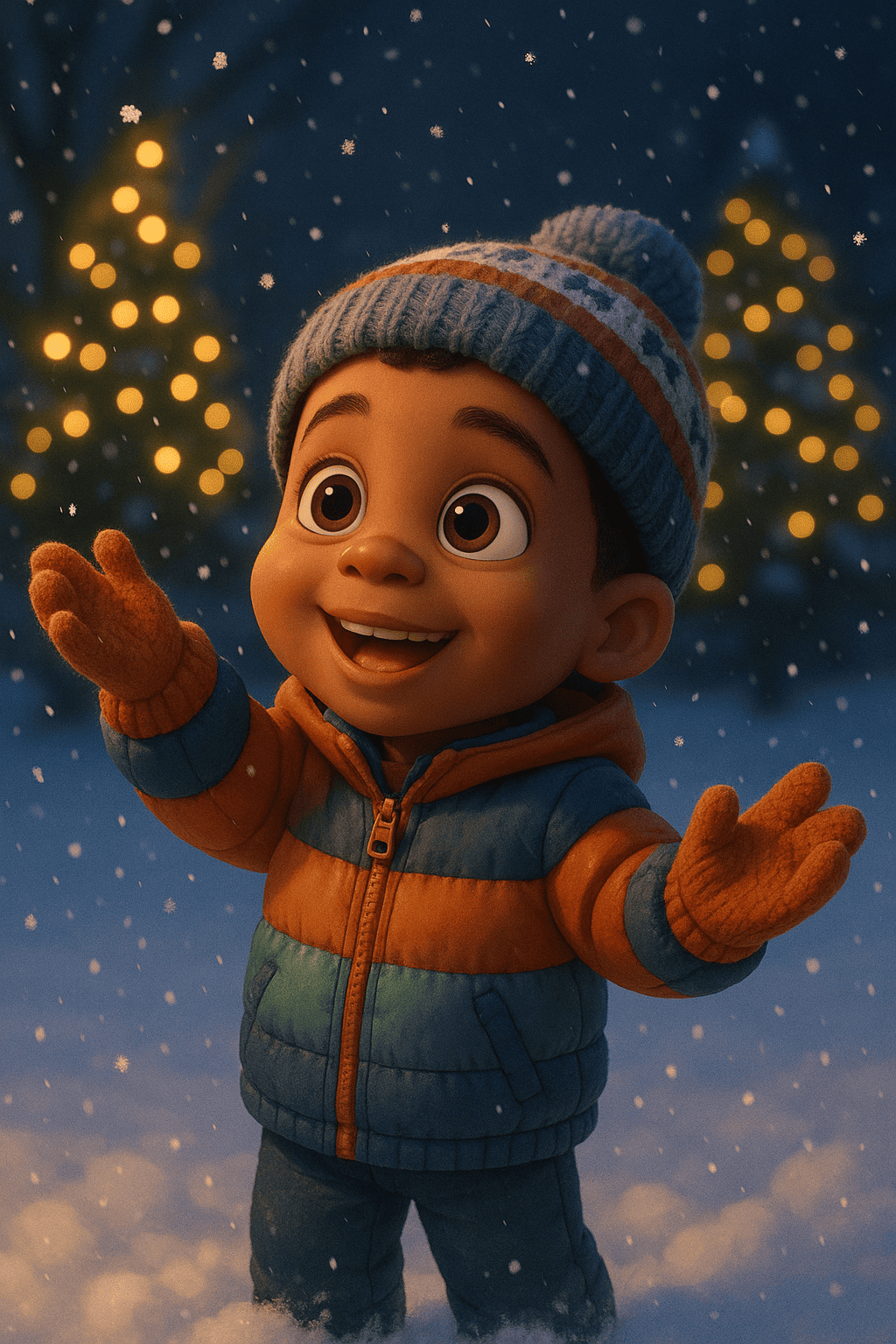 Luz de navidad en la nieve