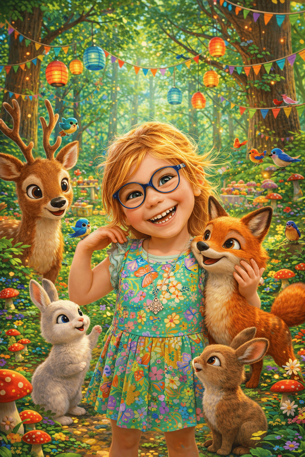 Fiesta de animales en el gran bosque